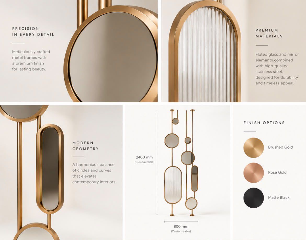 Stainless Steel PVD Gold Fluted Glass Room Partition
