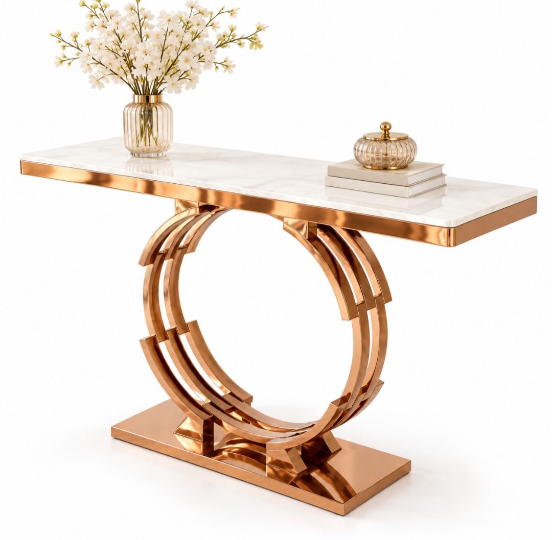 Stainless Steel PVD Coated Triple Ring Console Table with Marble Top
